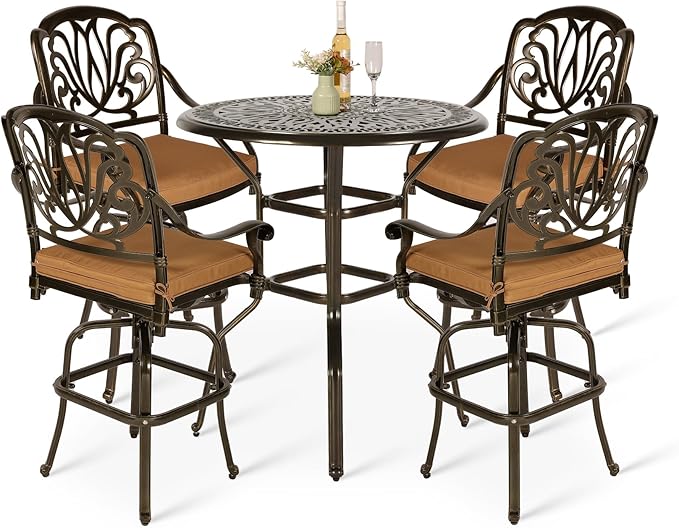 VIVIJASON 5-Piece Patio Swivel Bar Stools Set, All Weather Cast Aluminum by VIVIJASON