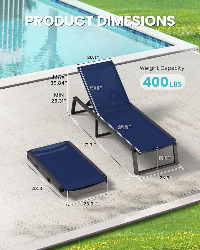 Aluminum Chaise Lounge Chair Outdoor, Foldable & Assembly Free Patio Pool - Image 2
