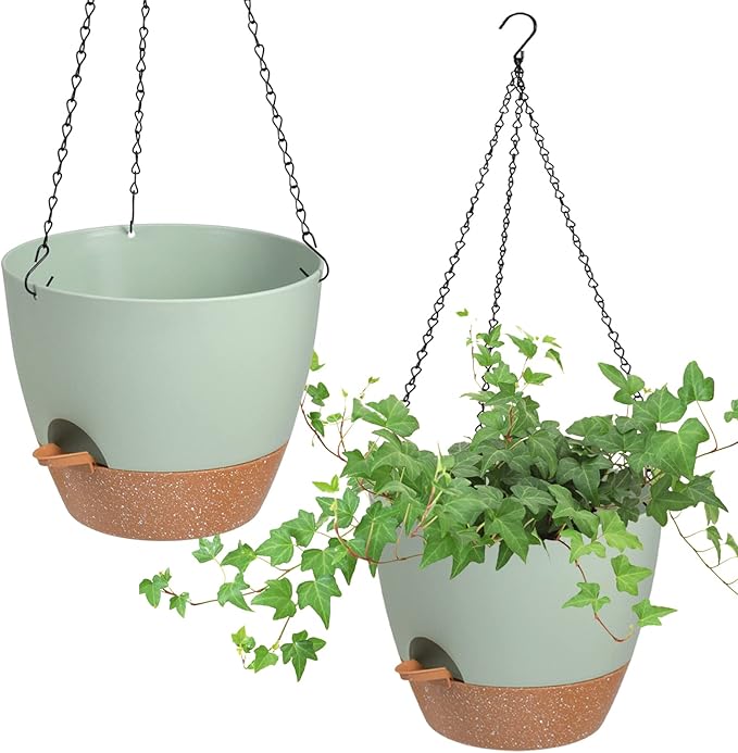 Hanging Planters for Indoor Outdoor Plants, 2 Pack Self Watering Hanging Pot by Vanslogreen