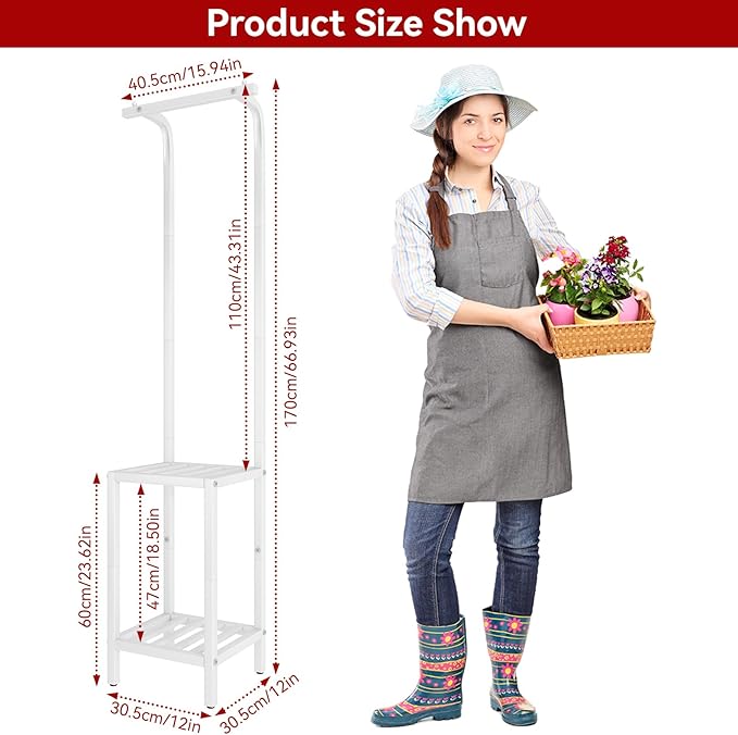 IBUYKE 67 Inch Tall Plant Stand Indoor Outdoor, 3 Tier Metal Hanging Plant Shelf - Image 6