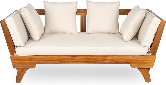 Christopher Knight Home Gary Patio Convertible Couch, Wooden Outdoor Daybed - Image 5