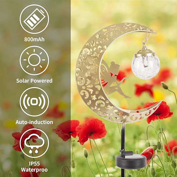 Solar Lights Outdoor Waterproof Fairy Moon Crackle Glass Lights - Image 5