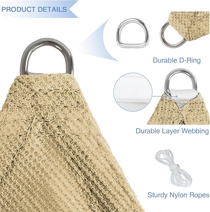 E&K Sunrise 20' x 20' x 20' Sun Shade Sail Triangle Canopy Shade Cover UV Block - Image 4