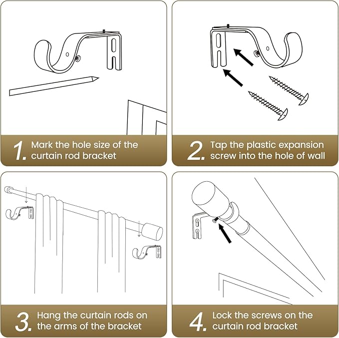 1” Diameter Gold Curtain Rod Itself is 30-60 inch 1 Pack, Fit 30 to 54 Windows - Image 6