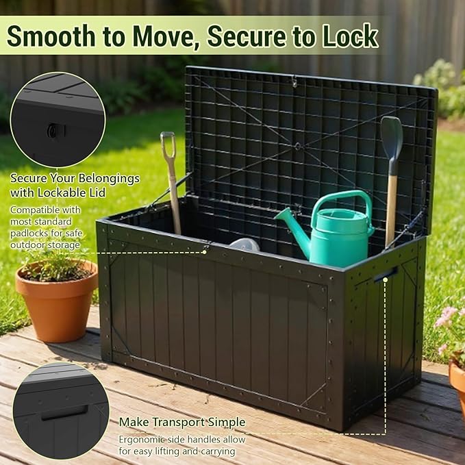 TARKARI 100 Gallon Lockable Resin Deck Box, Waterproof & UV-Resistant Outdoor - Image 4