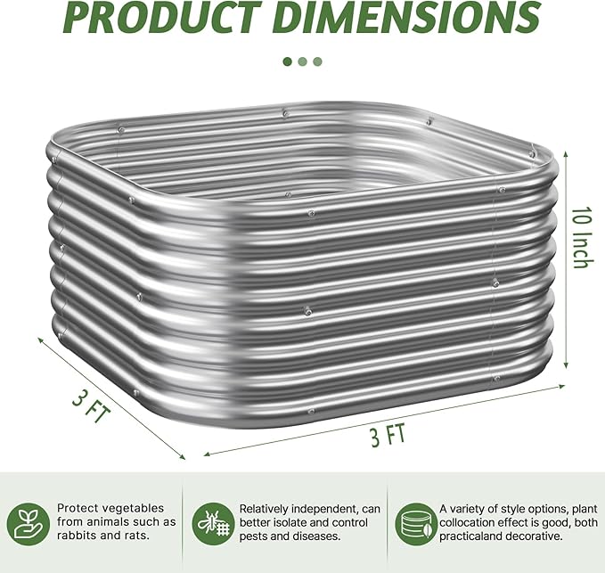 4 Pack 3x3FT Raised Beds for Gardening, Corrugated Galvanized Steel Raised - Image 2
