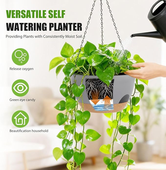 8 Inch Hanging Planters for Indoor Outdoor Plants, 4 Pack Plastic Self Watering - Image 2