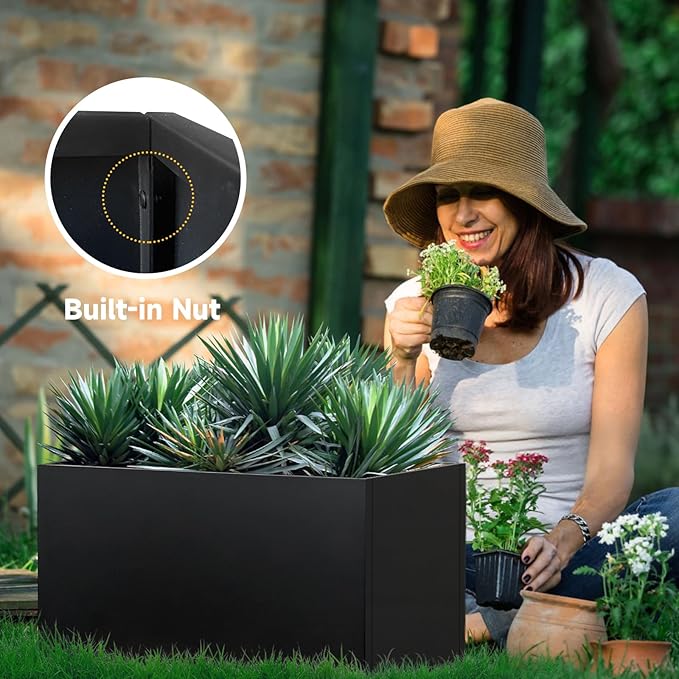 Galvanized Steel Planter Black Metal Outdoor Planter Powder Coated 32" x 12" x - Image 7