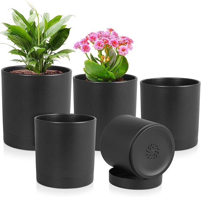 7/6.5/6/5/4 inch Plant Pots for Small Indoor Outdoor Plants, 5 Pack Cylinder by Meowell