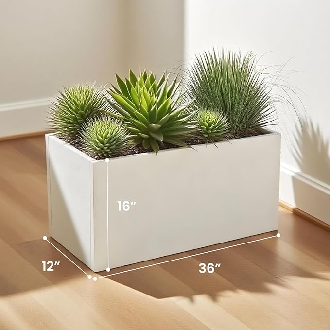 Galvanized Steel Garden Planter 36” x 12” x 16” White Metal Planter Box Modern - Image 6