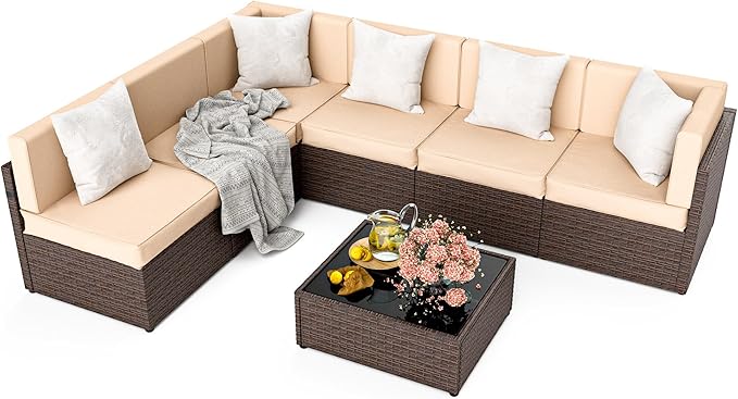 Pamapic Patio Furniture Set, 7 Pieces Modular Outdoor Sectional, Patio by Pamapic