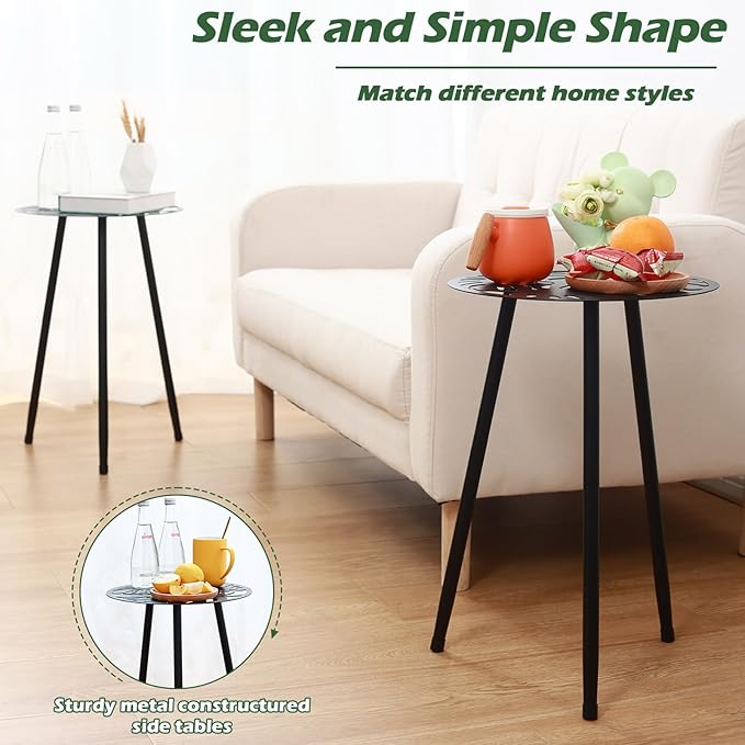 Metal Outdoor Side Tables Set of Two Small Outside Round End Table - Image 5