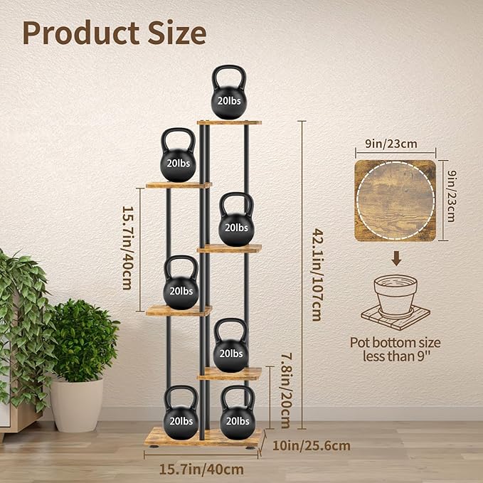 LASZOLA Black 5 Tiered Wood Plant Stand Indoor - Image 3