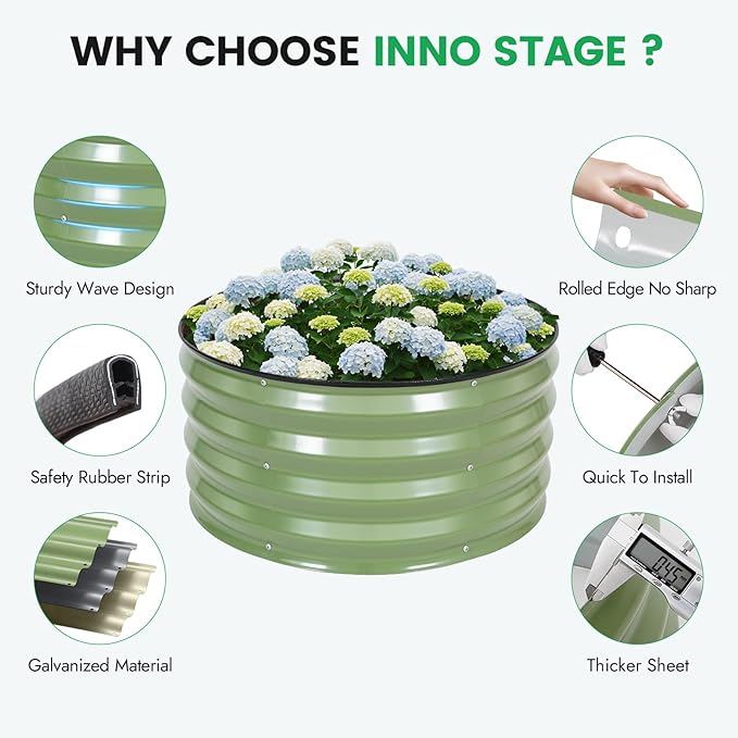 INNO STAG 3 Pcs Round Galvanized Raised Garden Bed — 2×2×1ft Planter Box - Image 3