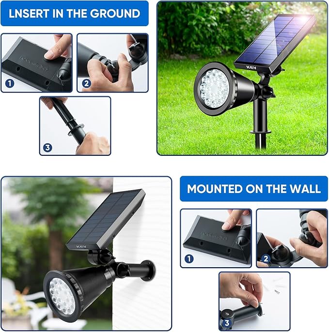 KEV Solar Spot Lights Outdoor, 18 LEDs Color Changing RGB Solar Flood Lights - Image 5