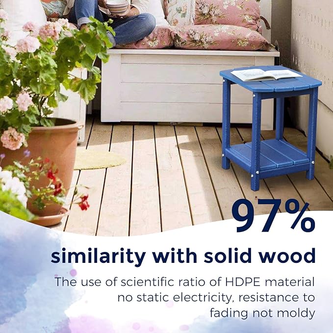 Adirondack Square Outdoor Side Table, 2-Tier Storage Patio Side Table, HDPE End - Image 4