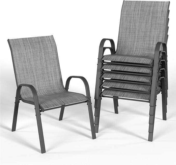 Patio Dining Chairs Set of 6, Outdoor Stackable Dining Chairs High Back by VonzoyHome