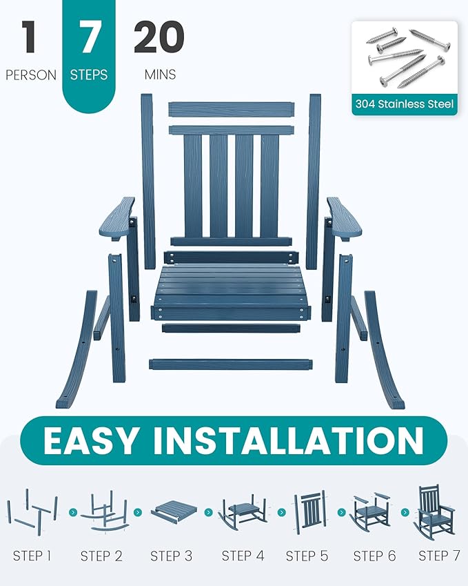 SERWALL HDPE Outdoor Rocking Chair Set of 6, Patio Rocking Chairs - Image 7