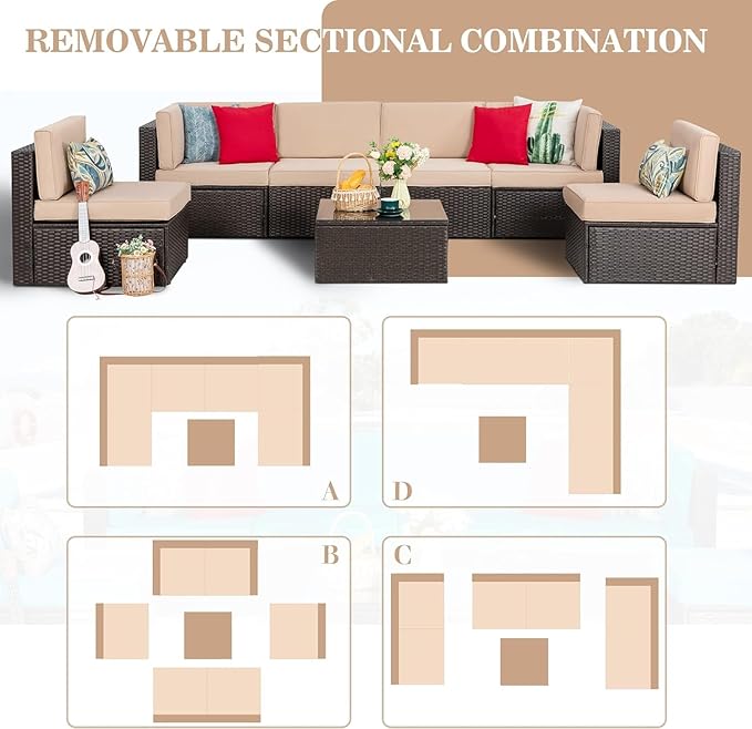 Vongrasig 7 Pieces Patio Furniture Sets, Outdoor Patio Conversation Set PE - Image 4