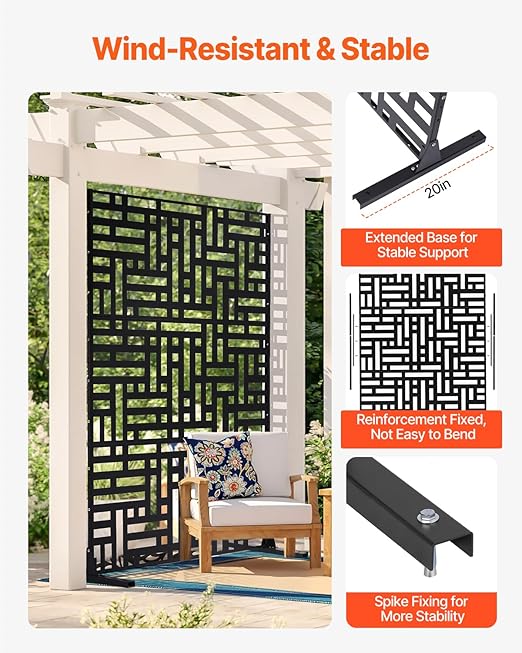 VEVOR Metal Privacy Screen, Outdoor Privacy Screens 3-Panel, Freestanding - Image 3