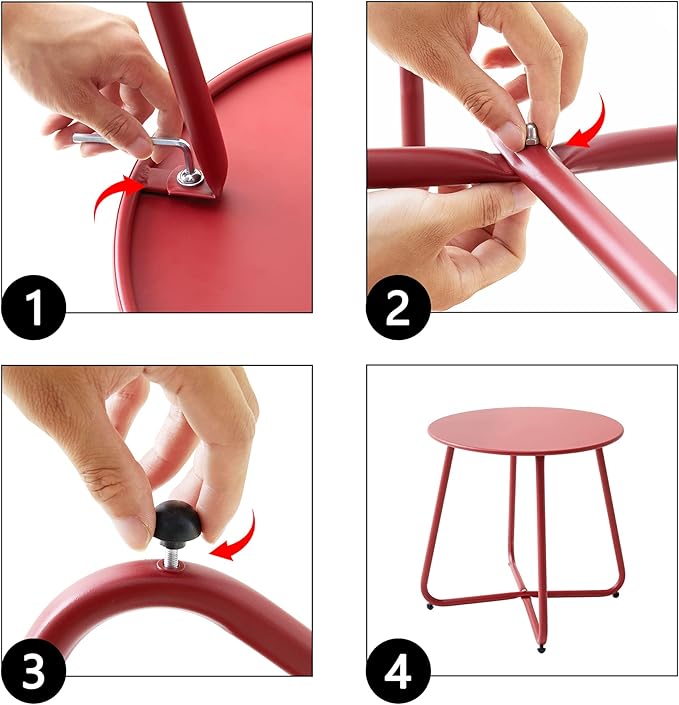 Patio Small Side Table Waterproof Round Metal Steel Weather Resistant Portable - Image 7