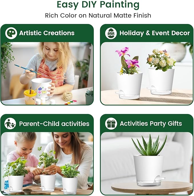 6 inch Self Watering Pots for Indoor Outdoor Plants, 6 Pack Flower Plant Pots - Image 6
