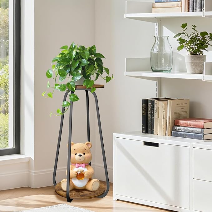 Plant Stand Indoor, 2 Tier Plant Shelf Pedestal Stand Flower Stand, Metal Wood - Image 6