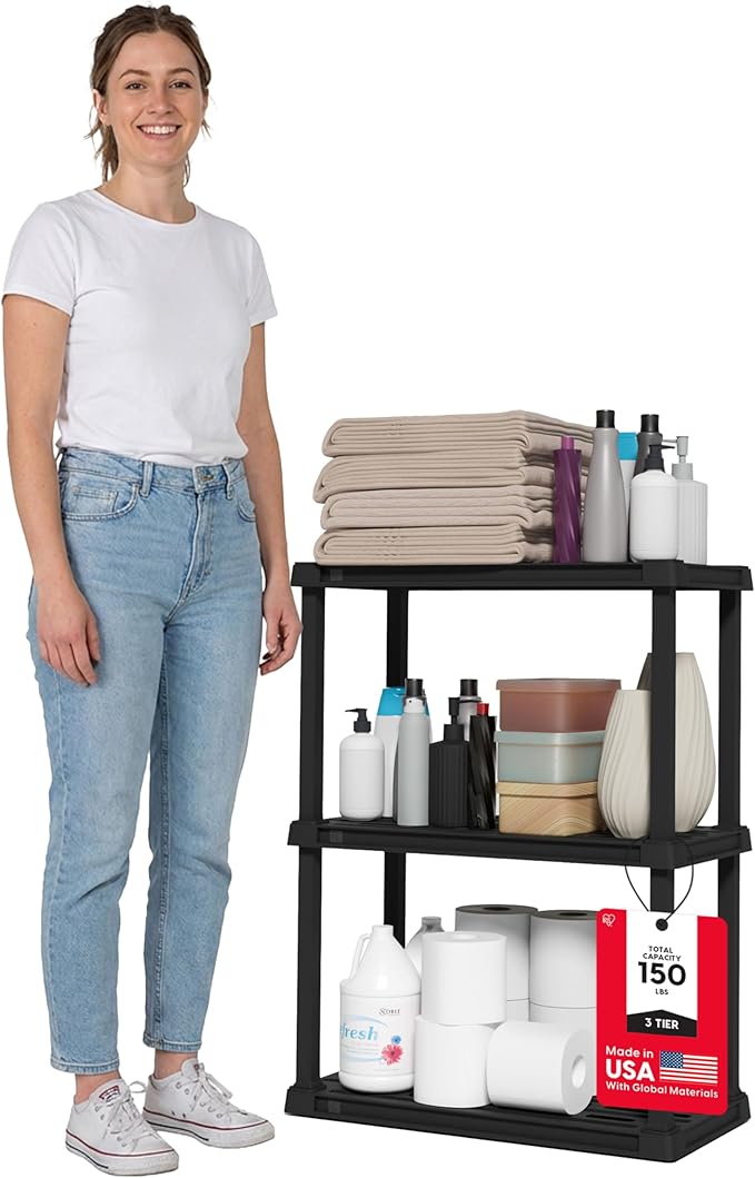 IRIS USA 3-Shelf Light Duty Plastic Storage Shelves, 150lb Capacity, Medium by IRISUSA