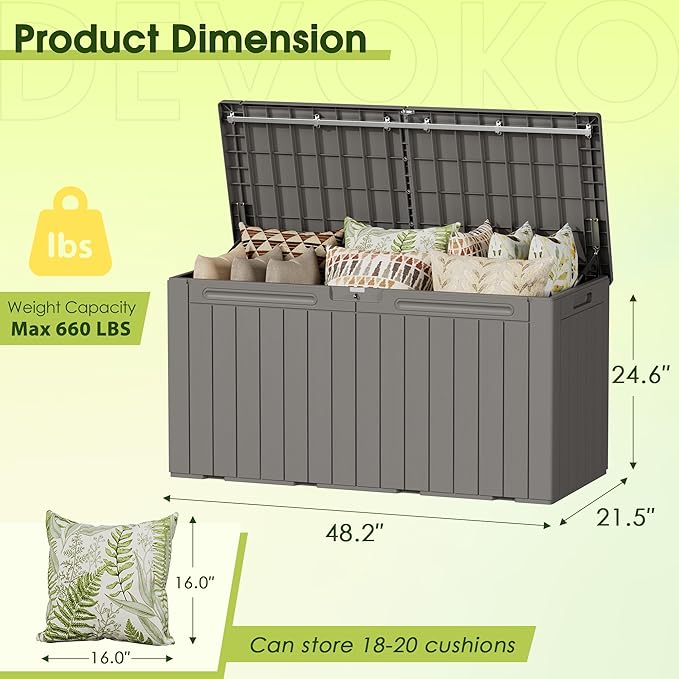 Devoko 100 Gallon Outdoor Storage Box, Waterproof Resin Deck Box - Image 8
