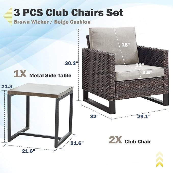 Belord Outdoor Bistro Set 3 Piece Outdoor Wicker Patio Chairs, Oversize Outdoor - Image 2