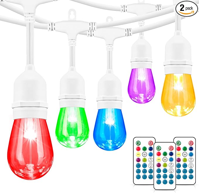 Mlambert 96Ft Outdoor Patio Lights, RGB Cafe String Lights by Mlambert