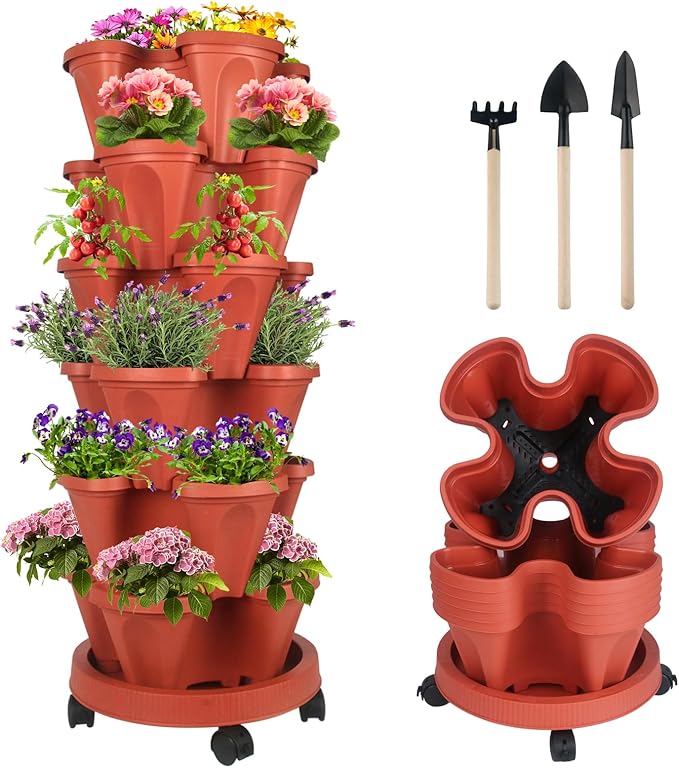 DUNCHATY Stackable Planters 6 Tier Vertical Garden Planting Tower Planters by DUNCHATY