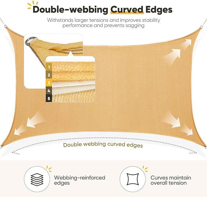 Quictent 12x16ft Rectangular Sun Shade Sail 185G HDPE Canopy 98% UV Block - Image 4