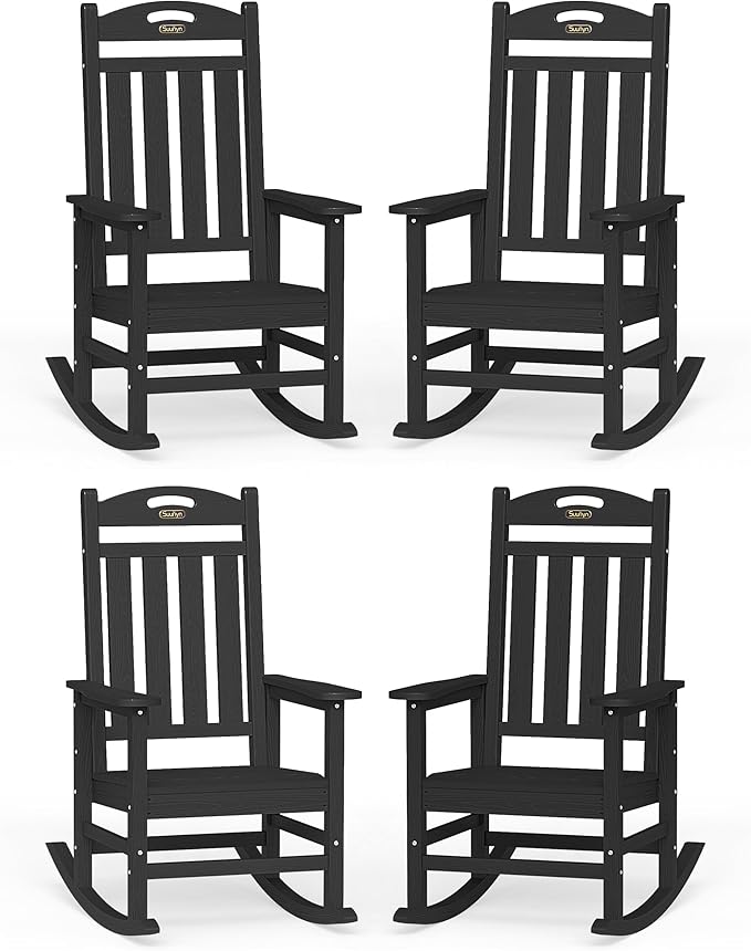 Oversized Outdoor Rocking Chairs Set of 4, High Back Porch Rocker Chair by Suunyn