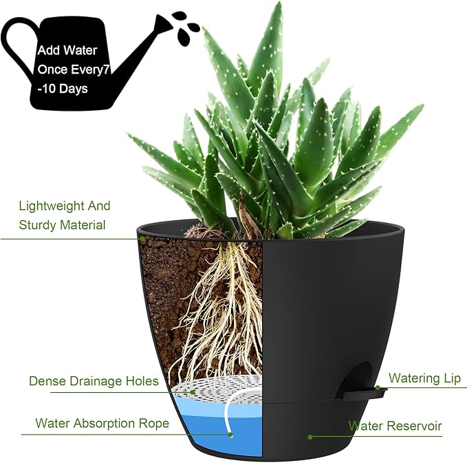 12 Inch Large Self Watering Pots, Flower Pots - Image 3