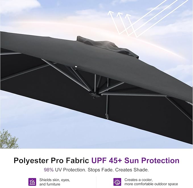 PURPLE LEAF 9 Feet Patio Umbrella Outdoor Cantilever Square Umbrella Aluminum - Image 4