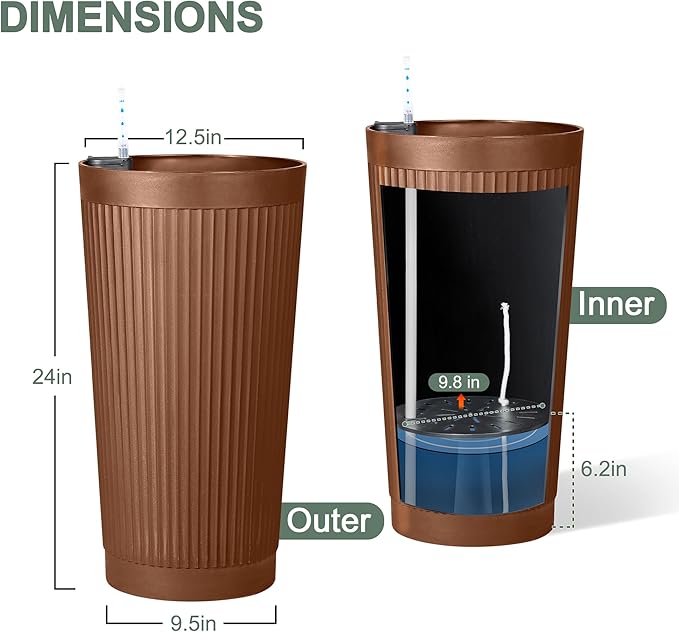 Set of 2 Large Planter Outdoor Self Watering Pots - Image 7