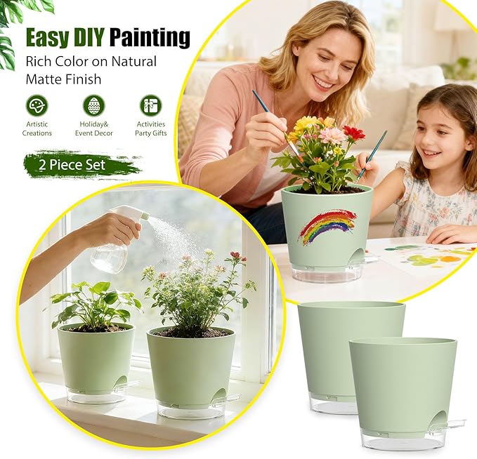 Plant Pots 8 Inch Self Watering Pots, 2 Pack Plastic Planters - Image 6
