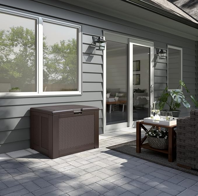 Rubbermaid Medium Resin Outdoor Storage Deck Box Weather Resistant Brown Deck - Image 10