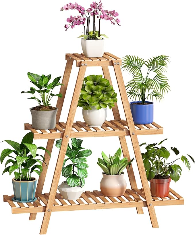 BMOSU Plant Stand Bamboo for Indoor Outdoor Tiered Plant Shelf 8 Potted Flower by BMOSU