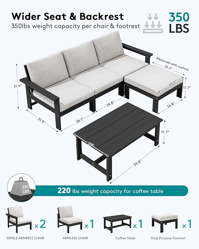 SERWALL Outdoor Sectional Sofa Set, 5-piece Outdoor Modula Couch Set - Image 2