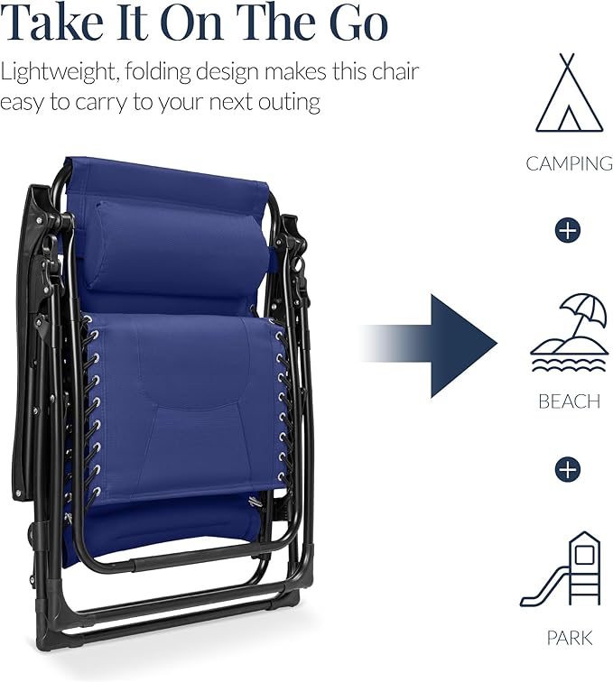 Best Choice Products Oversized Padded Zero Gravity Chair, Folding Outdoor Patio - Image 5