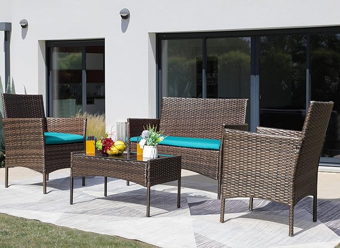 Greesum Patio Furniture 4 Pieces Conversation Sets Outdoor Wicker Rattan Chairs - Image 2