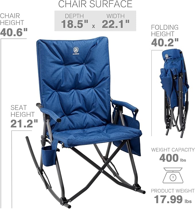 EVER ADVANCED Oversized Folding Rocking Camping Chair, Padded Portable Rocker - Image 3