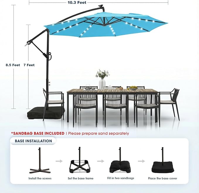 wikiwiki 10ft Solar LED Patio Umbrella - Image 5
