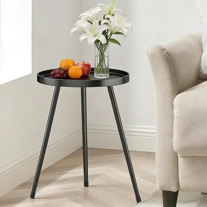 Small Round Side Table Metal End Table Outdoor Black Side Table Mid-Century - Image 4