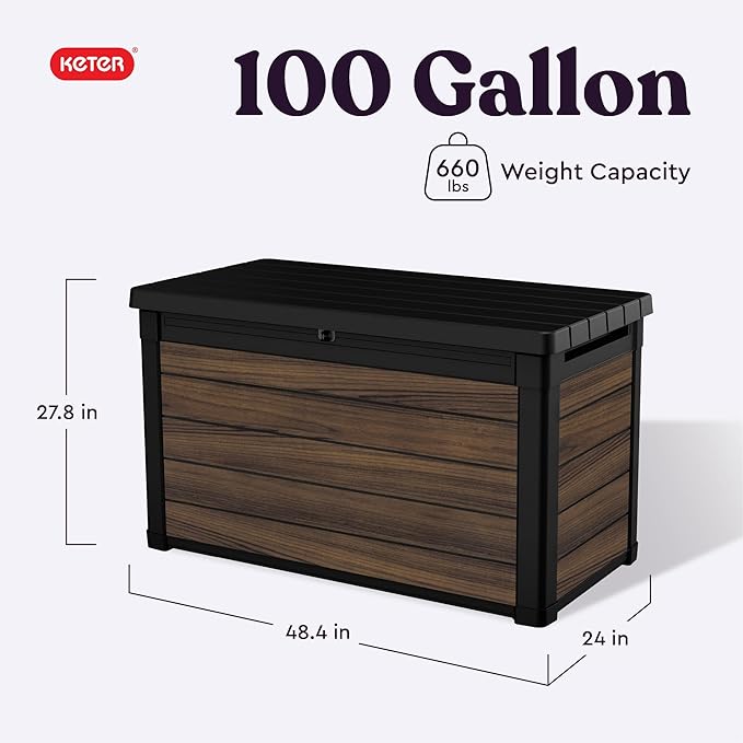 Keter Rosewood 100 Gallon Resin Deck Box Organization and Storage - Image 2