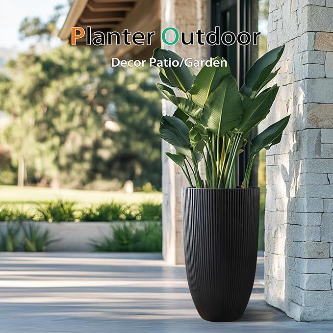 Tall Planters for Outdoor Plants, Large Concrete Flower Pots for Garden Front - Image 3