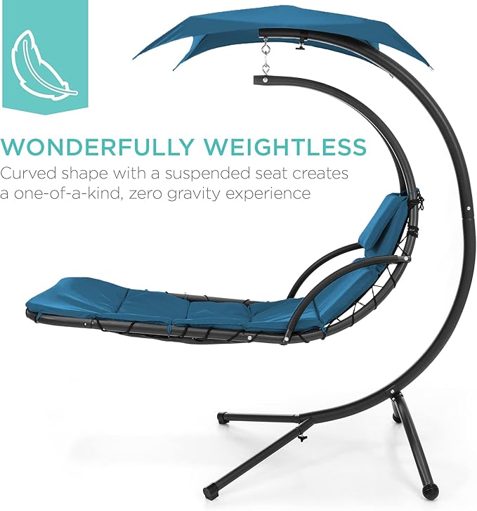 Best Choice Products Outdoor Hanging Curved Steel Chaise Lounge Chair Swing - Image 3