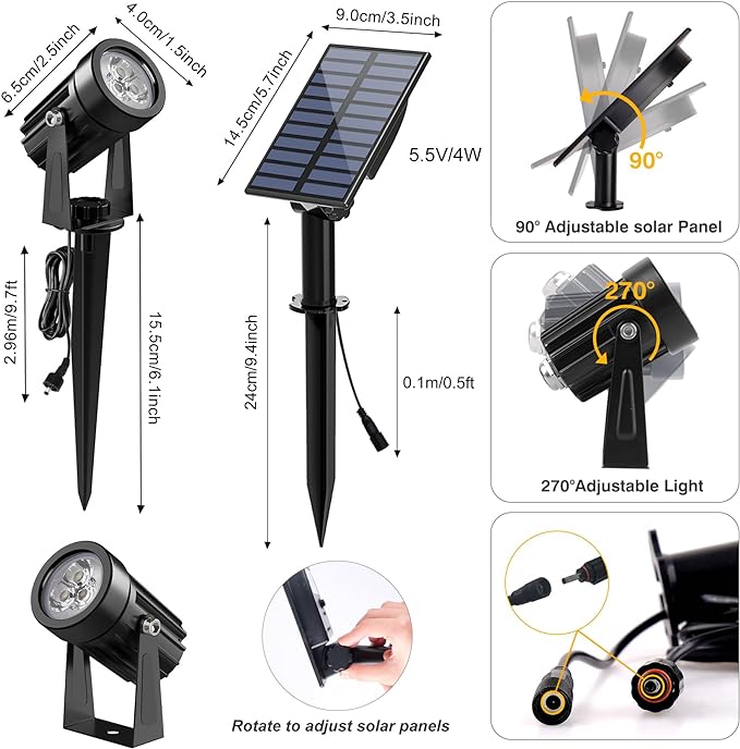 Solar Spot Lights Outdoor, Solar Landscape Spotlights IP65 Waterproof 9.8ft - Image 5